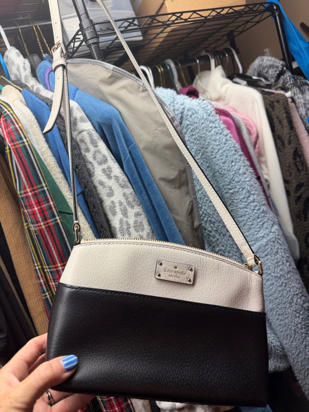 kate spade Black and Cream Two-Tone Leather Crossbody